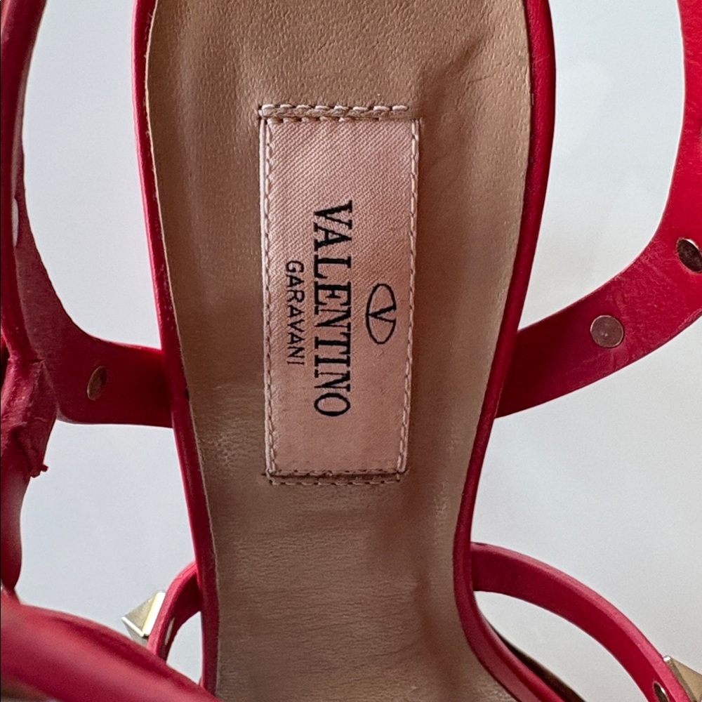 Valentino Garavani Red Studded Block Heel Sandals - Picture 2 of 5